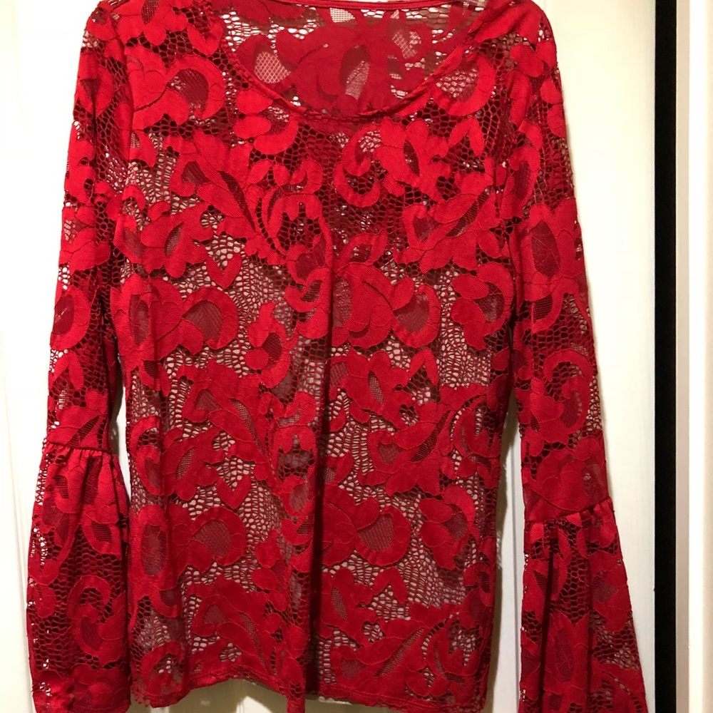 INC Red lace top w/beige cami